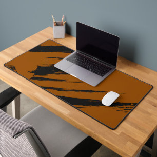 Modern Burnt Orange and Black Abstract Desk Mat