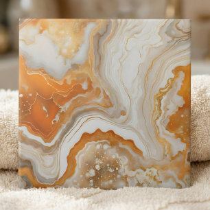 Modern Burnt Orange and Gold Liquid Marble Agate Ceramic Tile