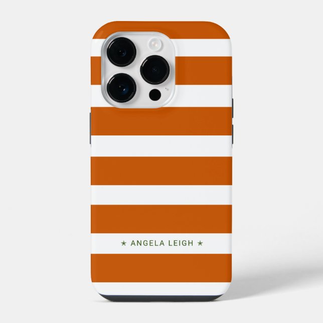 Modern Burnt Orange and White Cabana Stripes iPhone Case (Back)