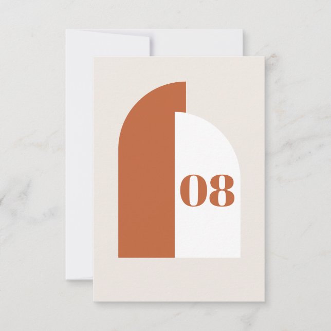 Modern Burnt Orange Arch Wedding Table Number Card (Front)