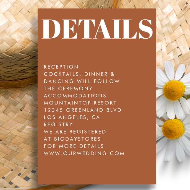 Modern Burnt Orange Bold Typography Wedding Enclosure Card (Creator Uploaded)