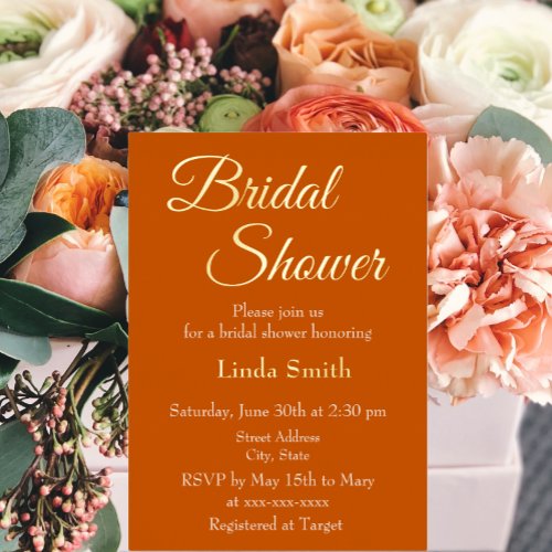 Modern Burnt Orange Bridal Shower Foil Invitation