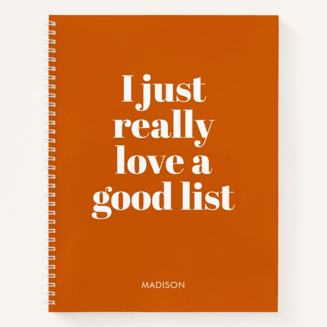 Modern Burnt Orange Checklist Journal Notebook (Front)