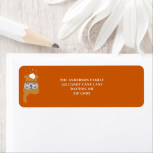 Modern Burnt Orange Christmas Cat Label