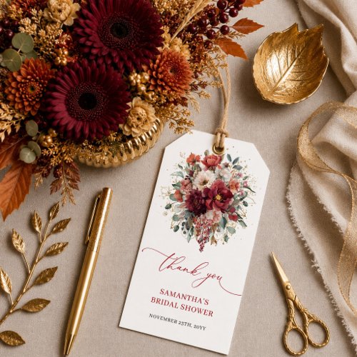 Modern burnt orange floral bridal shower gift tag