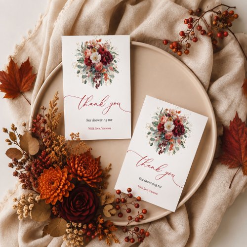 Modern burnt orange floral gold thank you card aut