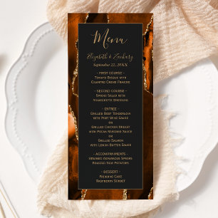 Modern Burnt Orange Gold Agate Dark Wedding Menu