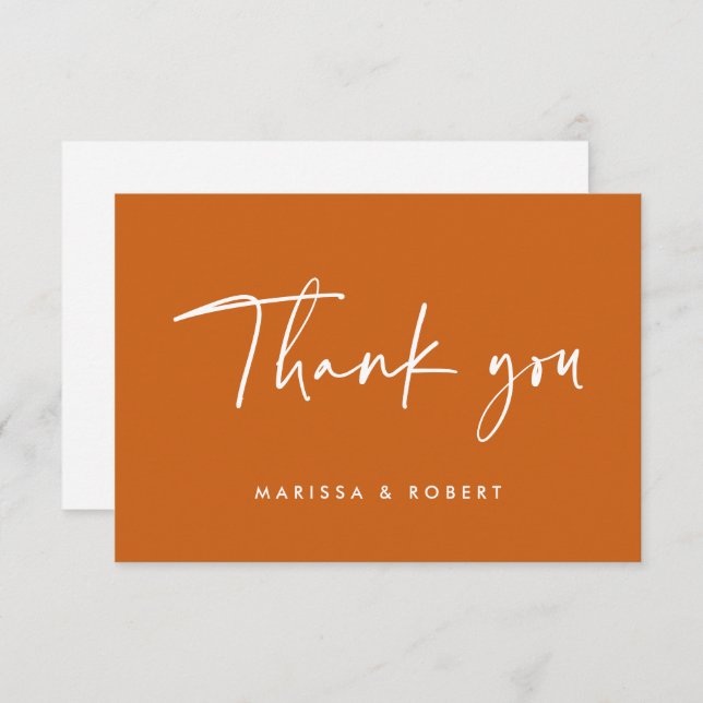 Modern Burnt Orange Handwritten Script Wedding Thank You Card (Front/Back)