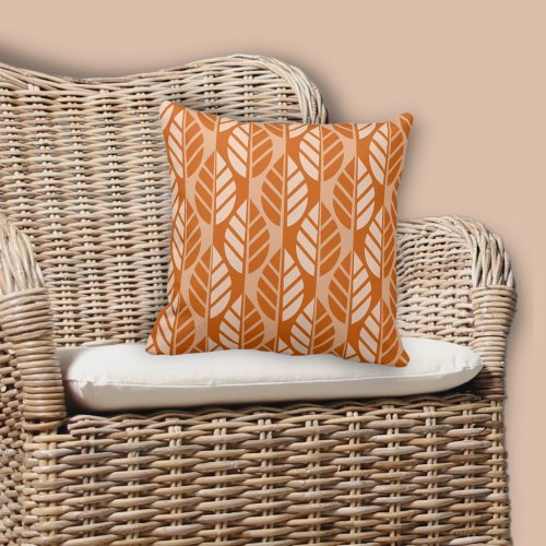 Modern Burnt_Orange Leaves Pattern Throw Pillow