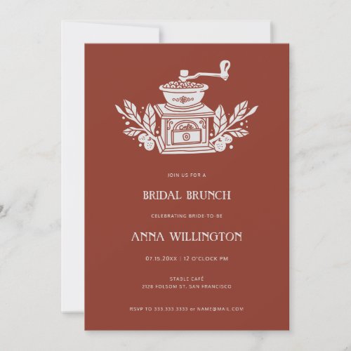 Modern Burnt Orange Linocut Bridal Shower Brunch Invitation