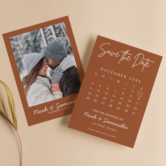 Modern Burnt Orange Minimalist Photo Calendar Boho Save The Date (Creator Uploaded)