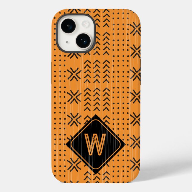 Modern Burnt Orange Mudcloth African Monogram Case-Mate iPhone Case (Back)