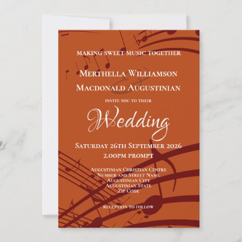 Modern Burnt Orange Music Notes Wedding Invitation