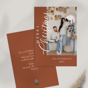 Modern Burnt Orange Photo Christmas Card