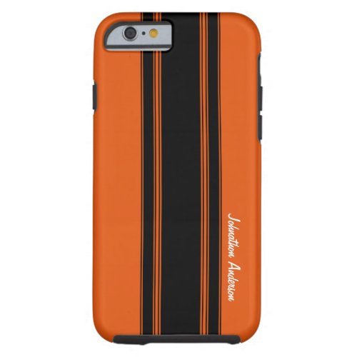 Modern Burnt Orange Racing Stripes With Name Tough iPhone 6 Case