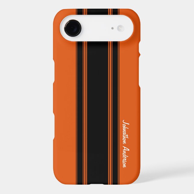Modern Burnt Orange Racing Stripes With Name Case-Mate iPhone Case (Back)