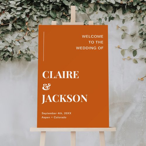 Modern Burnt Orange Retro Wedding Welcome  Foam Board