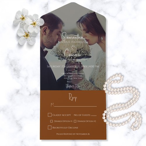 Modern Burnt Orange Rust Elegant Photo Dinner All In One Invitation