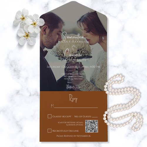 Modern Burnt Orange Rust Elegant Photo QR Code All In One Invitation