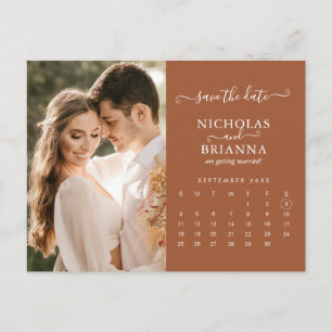 Modern Burnt Orange Save the Date Photo Calendar Postcard
