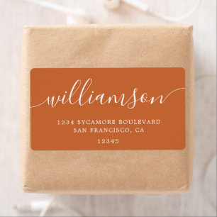 Modern Burnt Orange Script Family Return Address Label