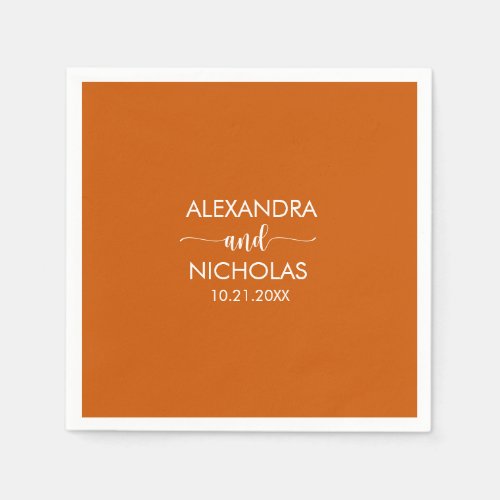 Modern Burnt Orange Script Wedding Napkins