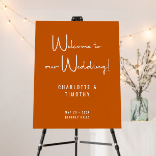 Modern Burnt Orange Script Wedding Welcome Sign
