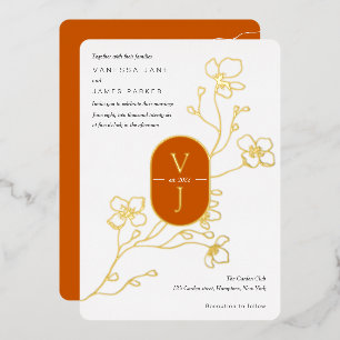 Modern burnt orange simple garden fall wedding foil invitation