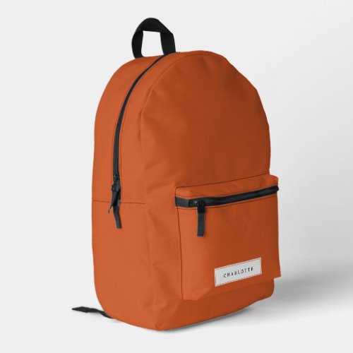 Modern Burnt Orange Solid Color Custom Name Printed Backpack