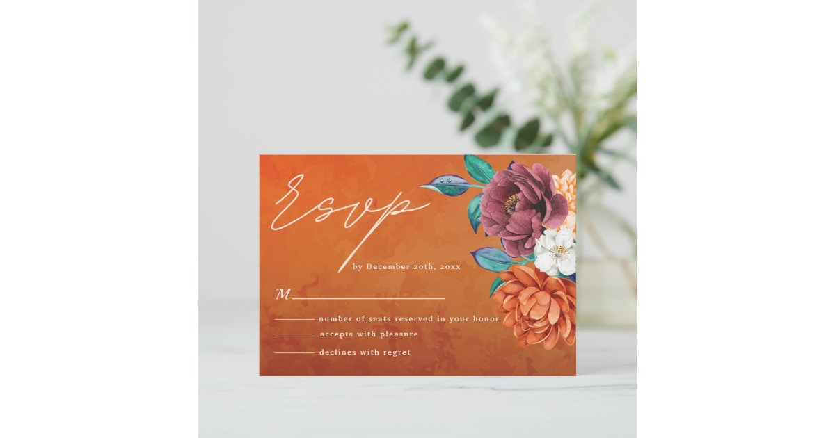 Modern burnt orange terracotta Fall Wedding RSVP Card | Zazzle