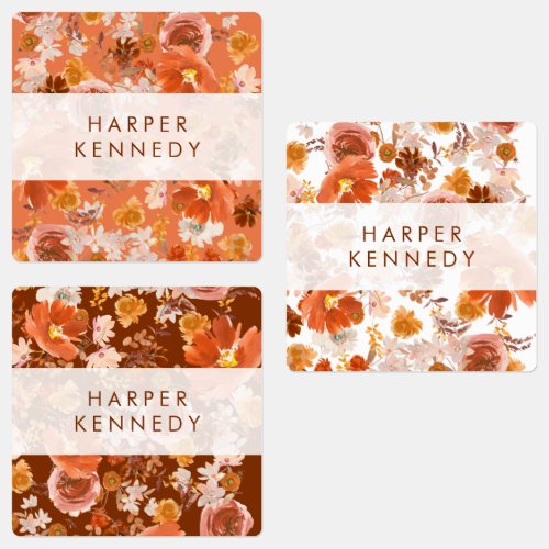 Modern Burnt Orange Terracotta Florals Name Labels