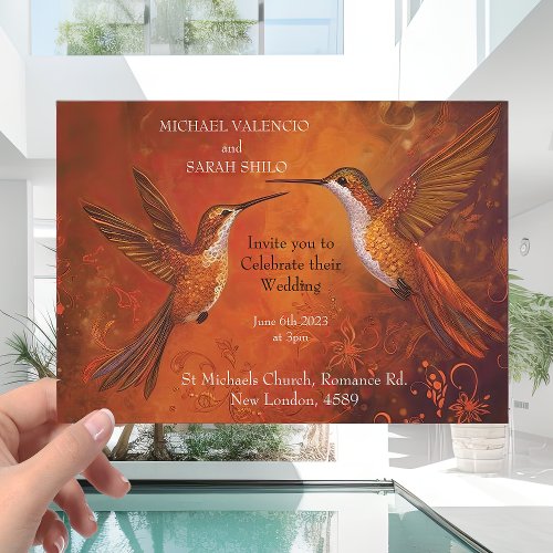 Modern Burnt Orange Terracotta Hummingbird Wedding Invitation