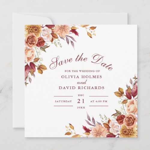 Modern Burnt Orange Terracotta Wildflowers Wedding Save The Date