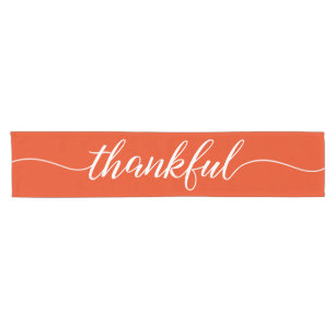 Modern burnt orange Thankful script Thanksgiving Short Table Runner