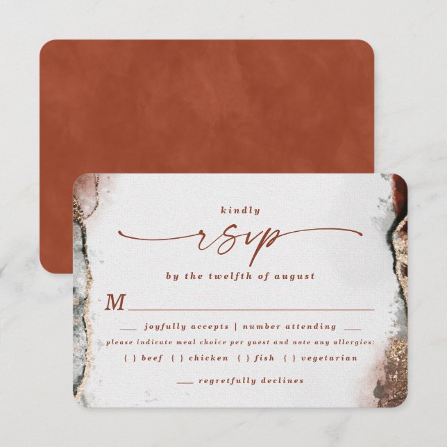 Modern Burnt Orange Wedding Meal Choice RSVP Card (Front/Back)