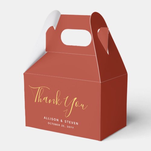 Modern Burnt Orange Wedding Thank You Gold Script Favor Boxes