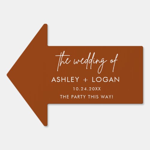 Modern Burnt Terracotta Wedding This Way Arrow Sign