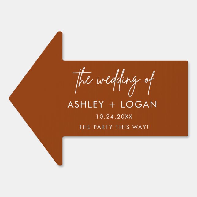 Modern Burnt Terracotta Wedding This Way Arrow Sign (Front)