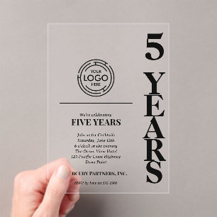 Modern Business 5 Year Anniversary Logo Acrylic Invitations