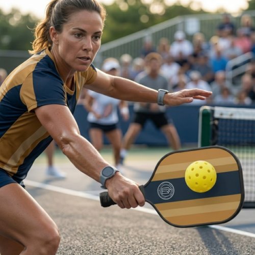 Modern Business Branding Logo Navy Striped Carbon Fiber Pickleball Paddle