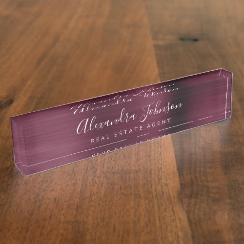 Modern Business Burgundy Elegant Professional Desk Name Plate