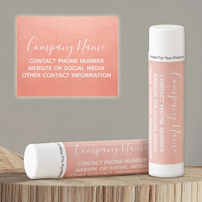 Modern Business Calligraphy 3 lines Text ROSE GOLD Lip Balm (Add your logo to a lip balm stick!)