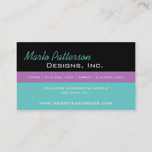 Modern Business Card :: Black, Turquoise & Purple
