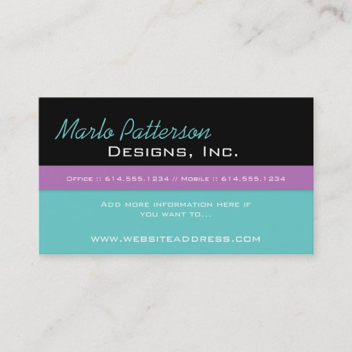 Customizable Modern Business Card :: Black, Turquoise &amp; Purple