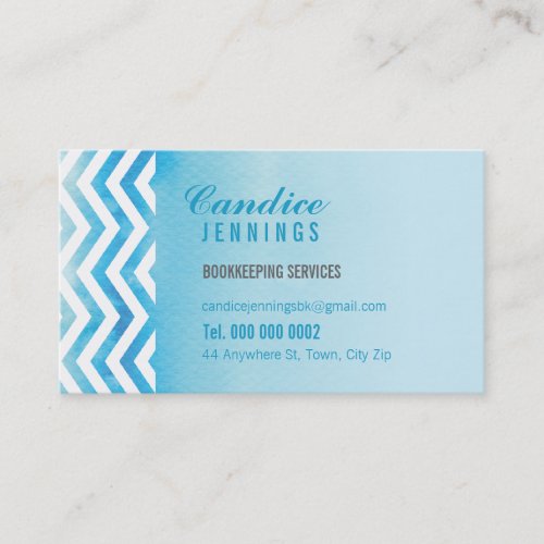 MODERN BUSINESS CARD  chevron watercolor blue