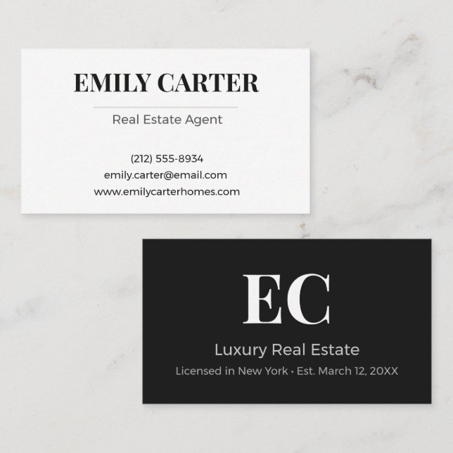 Modern Business Card Minimalist Black White  (Front/Back)