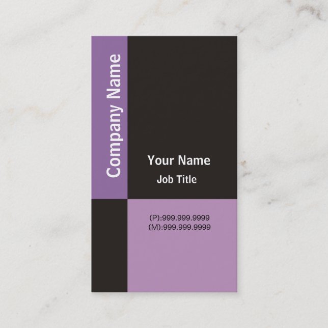 Modern Business Card ~ Purple & Black Checks (Front)