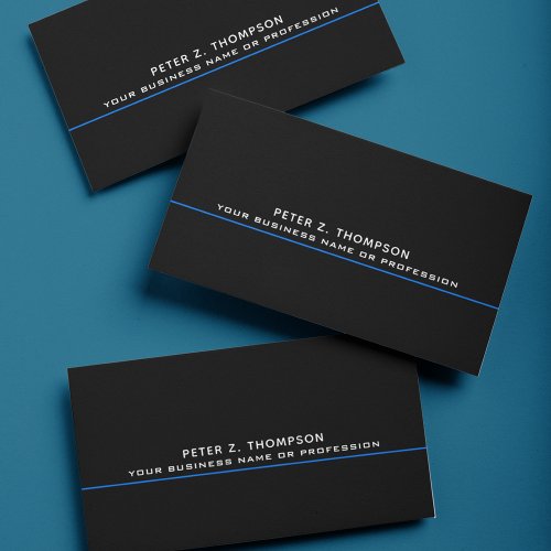 Modern business card with thin blue line on black