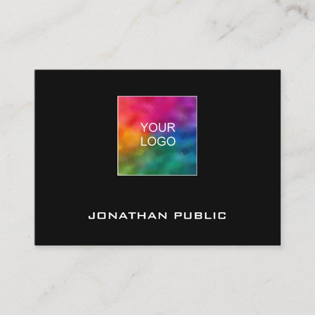 Modern Business Cards Add Upload Logo Black (Front)