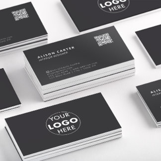 Modern Business Cards | QR Code + Logo | Ash Black